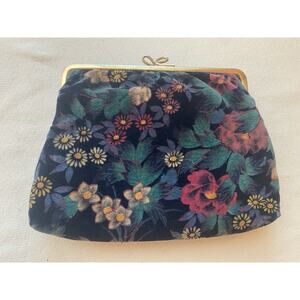 VTG Los Angles Sabrina VTG 70s Velvet Clutch Coin Purse Gold Frame Pouch Floral